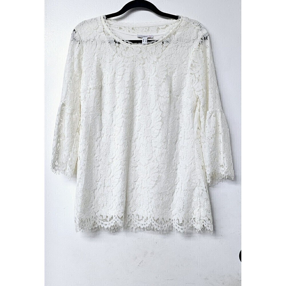 ISAAC MIZRAHI Live Lace Lined Long Bell Sleeve Pullover Women Shirt (S)